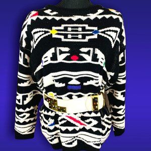 Vintage 80' Geometric Chunky Grandpa Sweater I Unisex L*